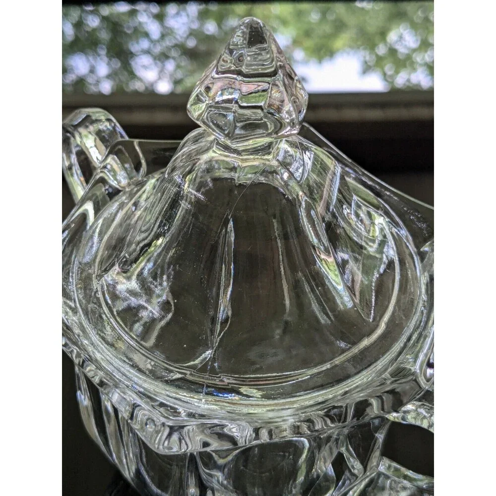 IMPERIAL GLASS-OHIO Old Williamsburg Glass Sugar Bowl Dish Clear Double Handles